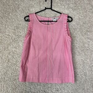 Vineyard Vines Seersucker Ruffle Top Womens Size 0 Pink White Sleeveless Preppy